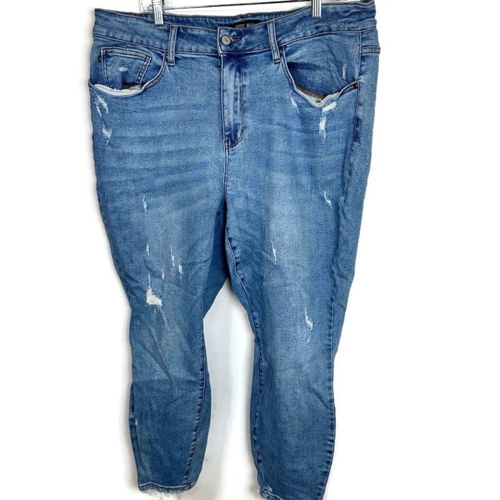 Judy Blue‎ Womens 20W Distressed Skinny High Rise Jeans Medium Wash Plus Size